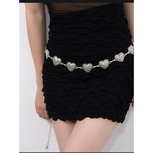 Silver Heart Link Waist Chain Belt